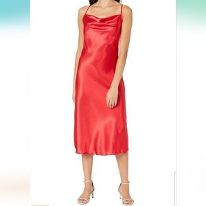 bebe Cowl Satin Midi Dress - Womens Elegant Silky Satin Cocktail Dress